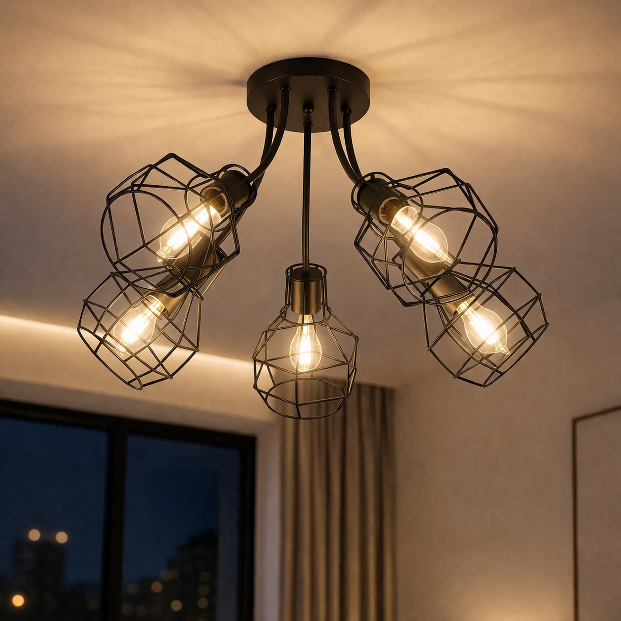 Люстра Valeso в стиле металлический лофт под пять ламп Е27 Черный (XL25041A-5)