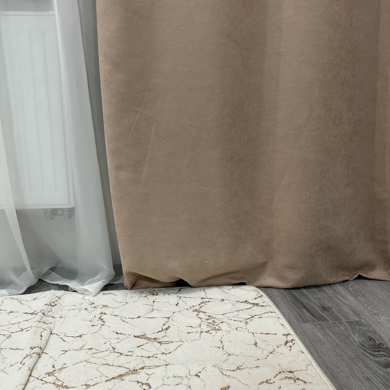 Комплект штор микровелюр 2 шт. 1,5х2,7 м готовые на шторной тесьме 6 см Бежевый (petek-V154) - фото 7