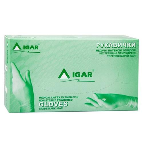 Рукавички IGAR латексні із пудрою S 100 шт. Білий (604994)