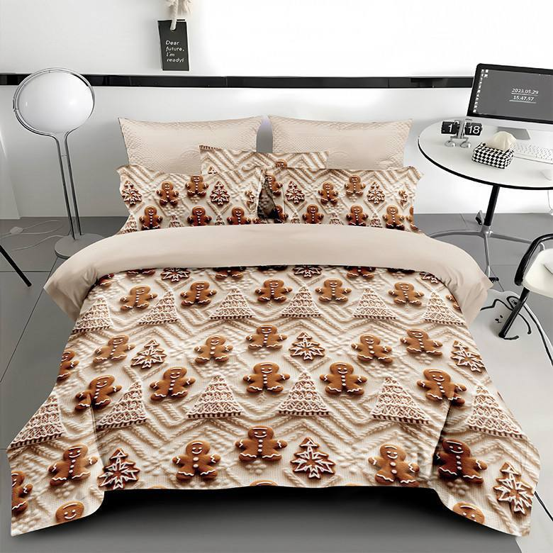 Постельное белье сатин 5D двуспальное 70х70 см. Молочный - фото 1