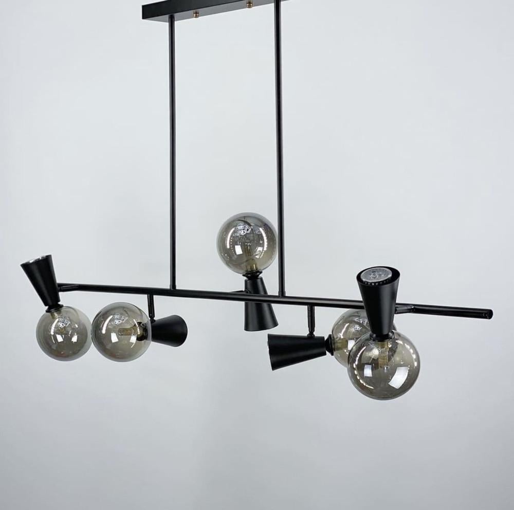 Люстра подовжена з 5 графітовими плафонами на 2 джерела світла Чорний (LF_YG 8006 BK-B) - фото 3