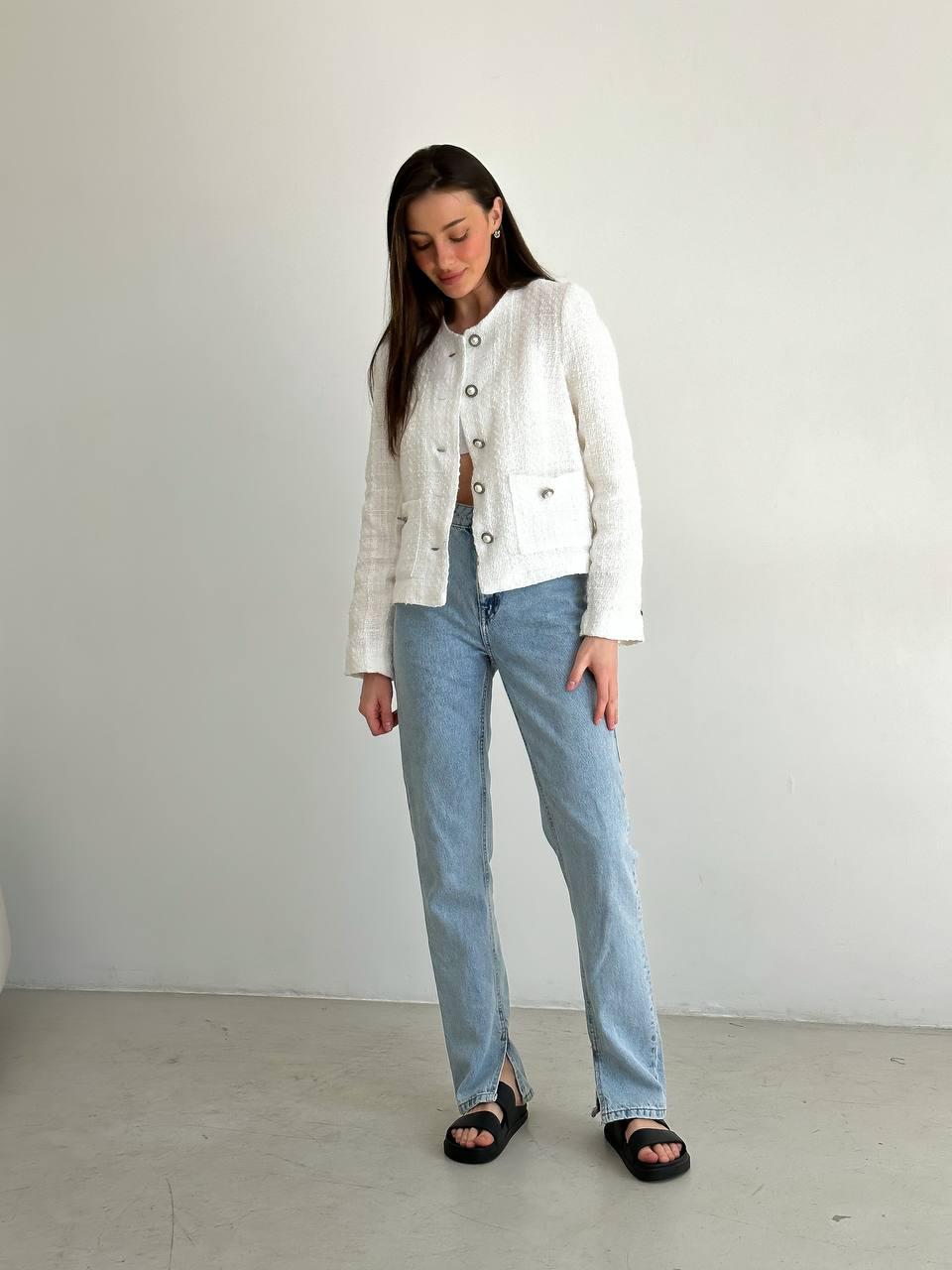 Женский пиджак короткий ZF Inspire 170 в мелкую клеточку M Белый (170-Б-M) - фото 5