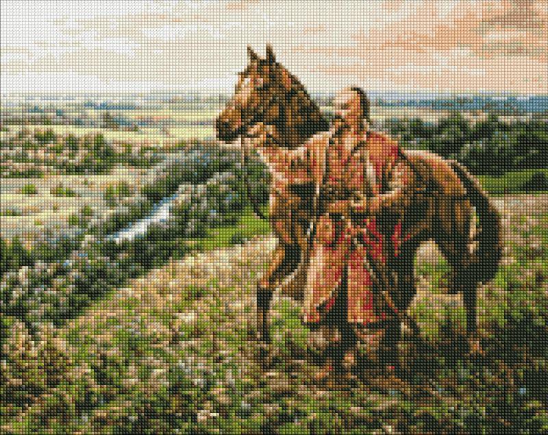 Мозаика алмазная/вышивка Козак с конем 40x50 см (AMO7338)