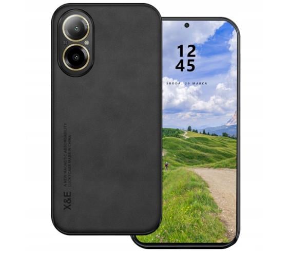 Кожаный чехол - накладка X&E для Realme C67 4G с металлической вставкой Черный
