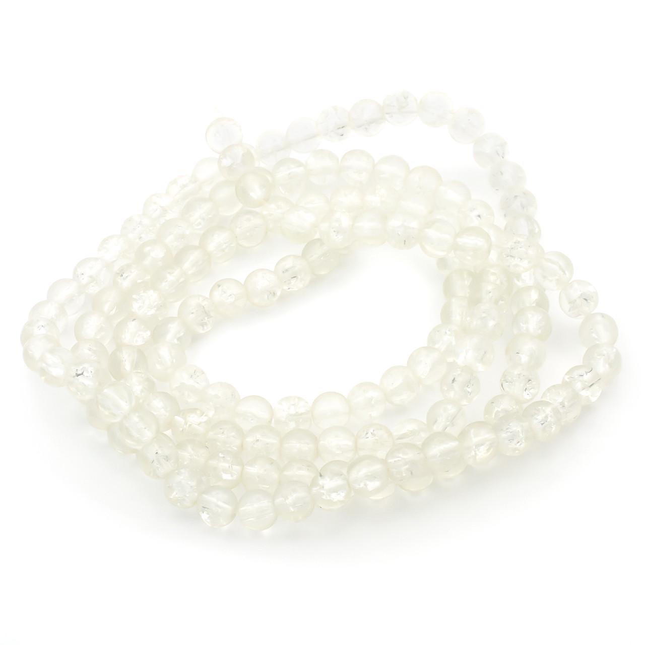 Бусины Битое стекло кракелюр 6 мм 80 см 145 шт. Айвори/Прозрачный (БЖ0006р03)