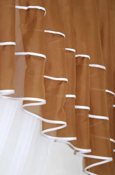 Шторы на кухню тюль/ламбрекен шифон 200х170 см Коричневый/Белый (062к) - фото 3