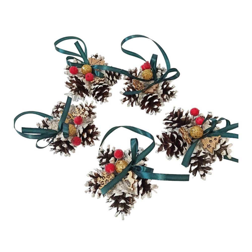 Набор новогодних елочных украшений снежинки из натуральных шишек и декором 5 шт. (NY16)