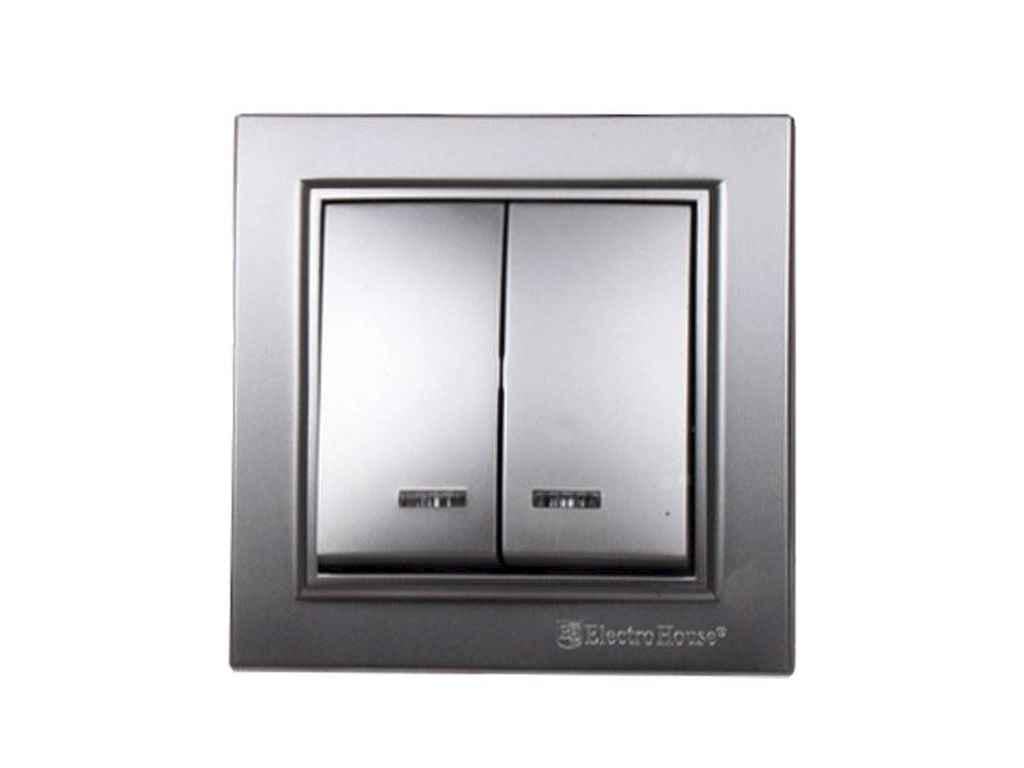 Выключатель ElectroHouse двухкнопочный Enzo EH-2184-ST с подсветкой Серебристый (209091)
