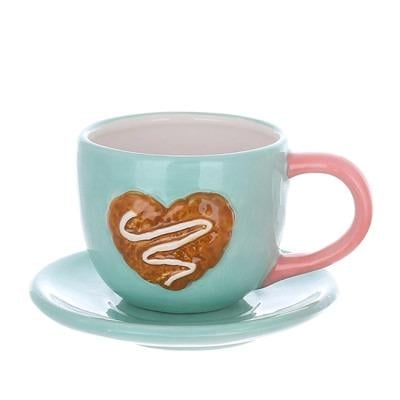 Чашка керамическая с блюдцем Сердце 220 мл (33644)