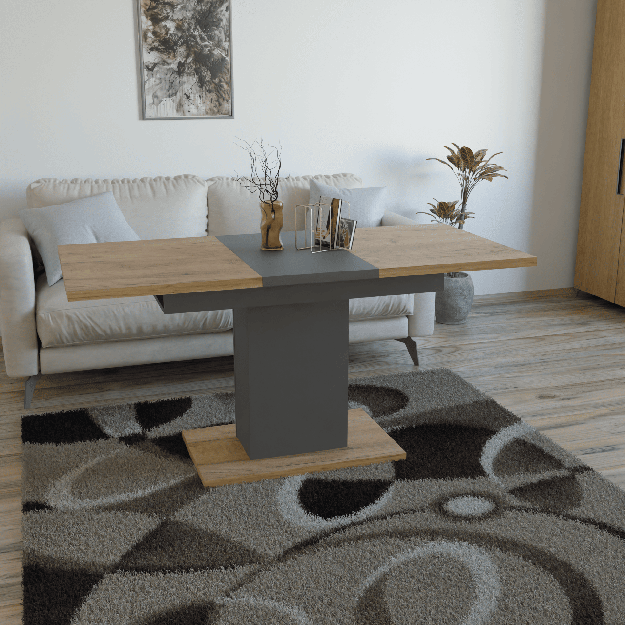 Обідній стіл Neman Greys розсувний 1150/110х675х750 см Дуб крафт золотий/Графіт (27451358) - фото 4 Обідній стіл Neman Greys розсувний 1150/110х675х750 см Дуб крафт золотий/Графіт (27451358) - фото 4