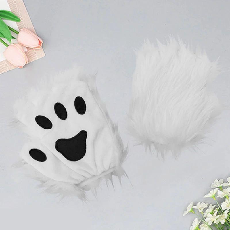 Перчатки меховые без пальцев для квадробики 15х15 см Белый