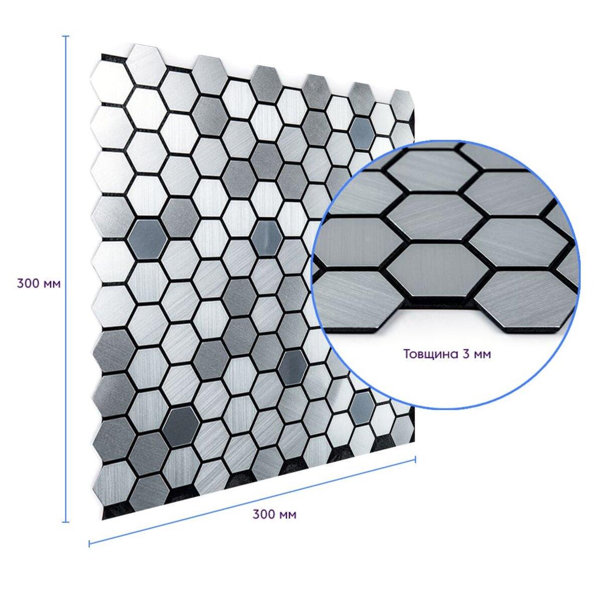 Плитка алюмінієва самоклеюча 300х300х3 мм Срібний мозаїка із дзеркальними вставками (SW-00001928) - фото 3 Плитка алюмінієва самоклеюча 300х300х3 мм Срібний мозаїка із дзеркальними вставками (SW-00001928) - фото 3