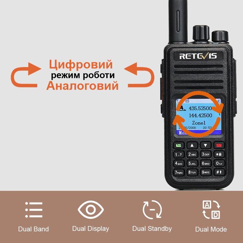 Рация цифровая Retevis RT3S DMR с шифрованием 2-х диапазонная с аналоговым режимом 5 Вт (100891) - фото 2