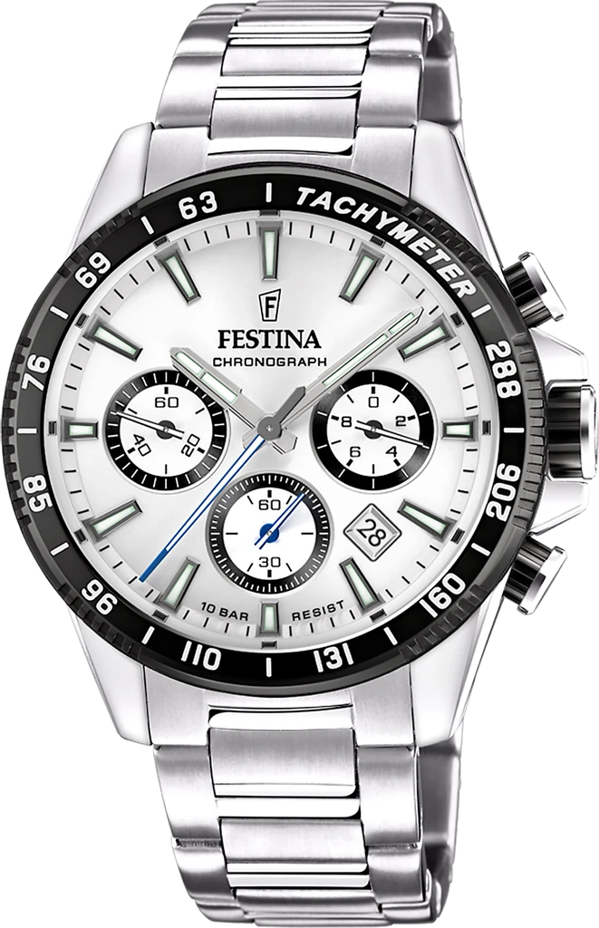 Наручные часы мужские Festina F20560/1 Timeless Chronograph со стальным корпусом WR 100 м и белым циферблатом