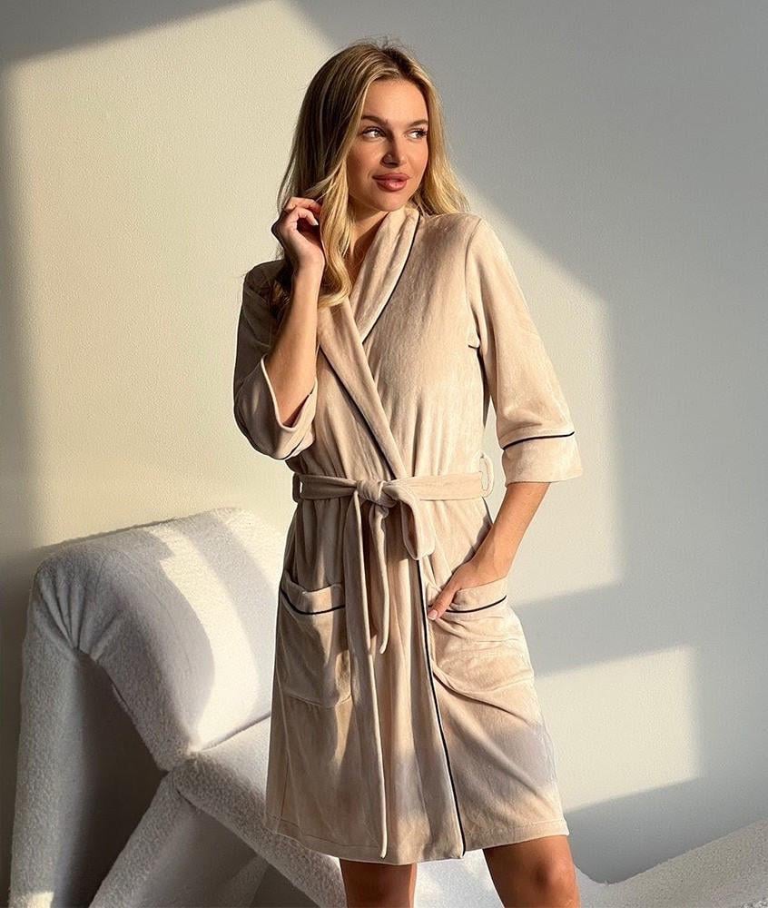 Халат женский Julia велюровый M Кремовый (704_42)