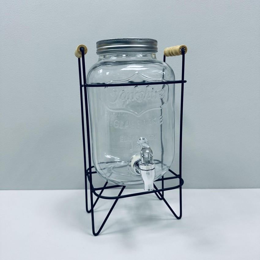 Лимонадник для напитков S&T 3423 стеклянный с металлической крышкой на подставке 4 л (2569001331) - фото 3