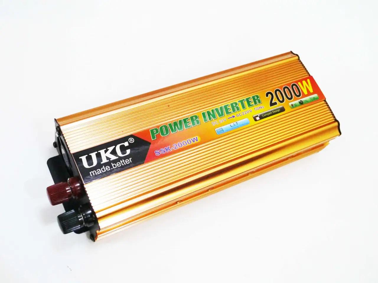 Авто инвертор UKC 2000 W 24 V AC/DC Золотистый (17659)