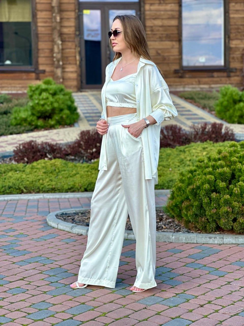 Женский костюм из шелка Армани рубашка и штаны Шампань (2571689661) - фото 3 Женский костюм из шелка Армани рубашка и штаны Шампань (2571689661) - фото 3