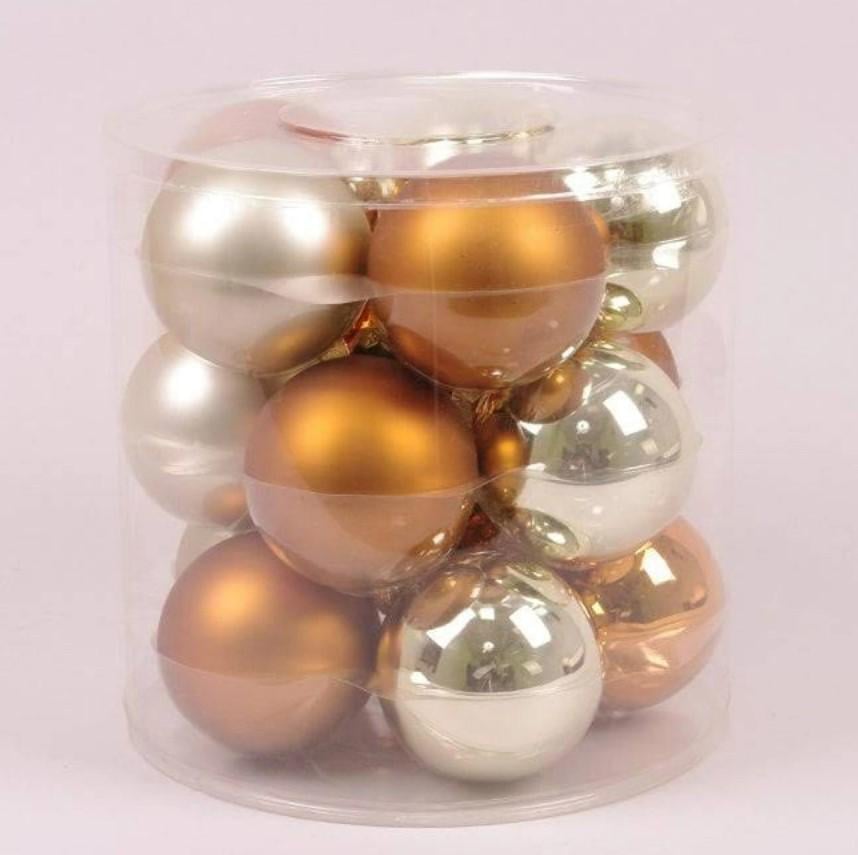 Шары стеклянные 8 см 15 шт. Коричневый/Шампань (44601)