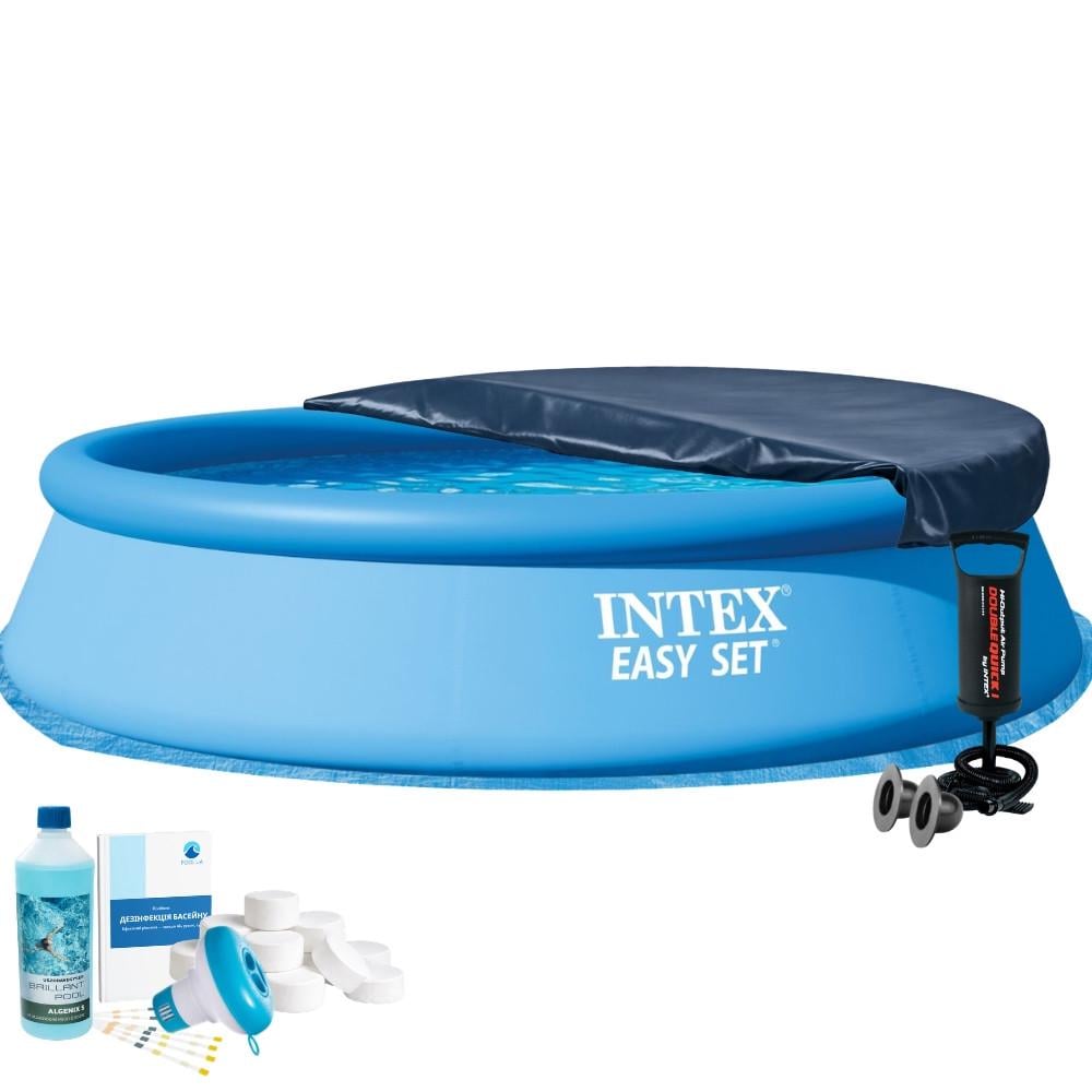 Басейн Intex 28143 Easy Set 6в1 з насосом/тентом/підстилкою/хімією 396х84 см Синій (147-9-28143-6)