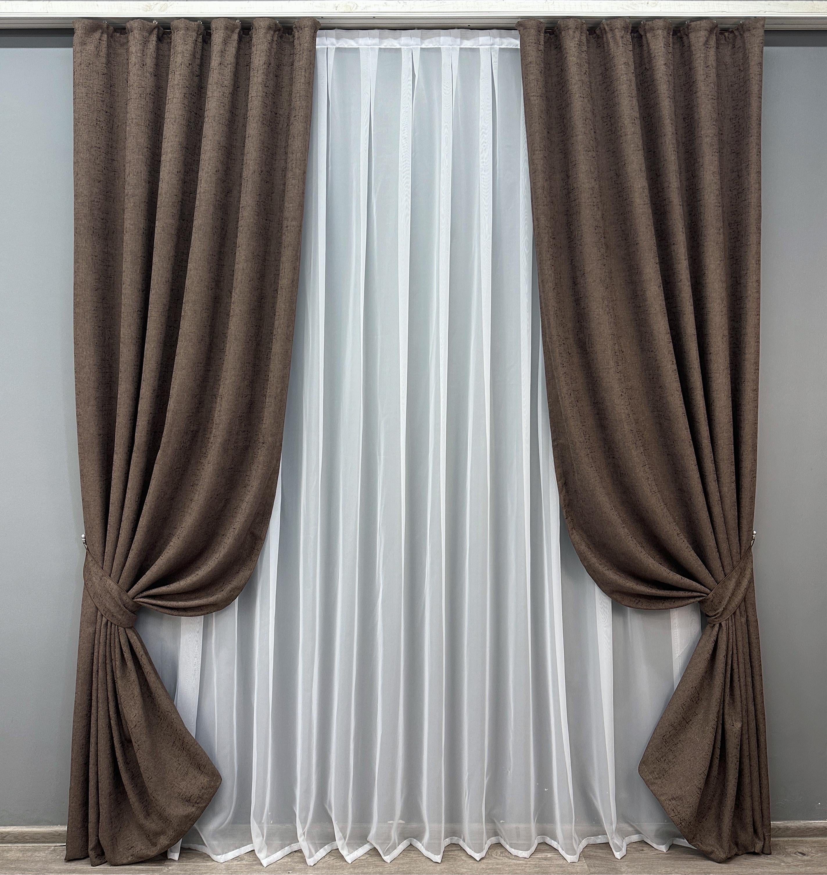 Комплект готовых штор VR-Textil Лен №1750ш 150х270 см 2 шт. Венге (33-0643)