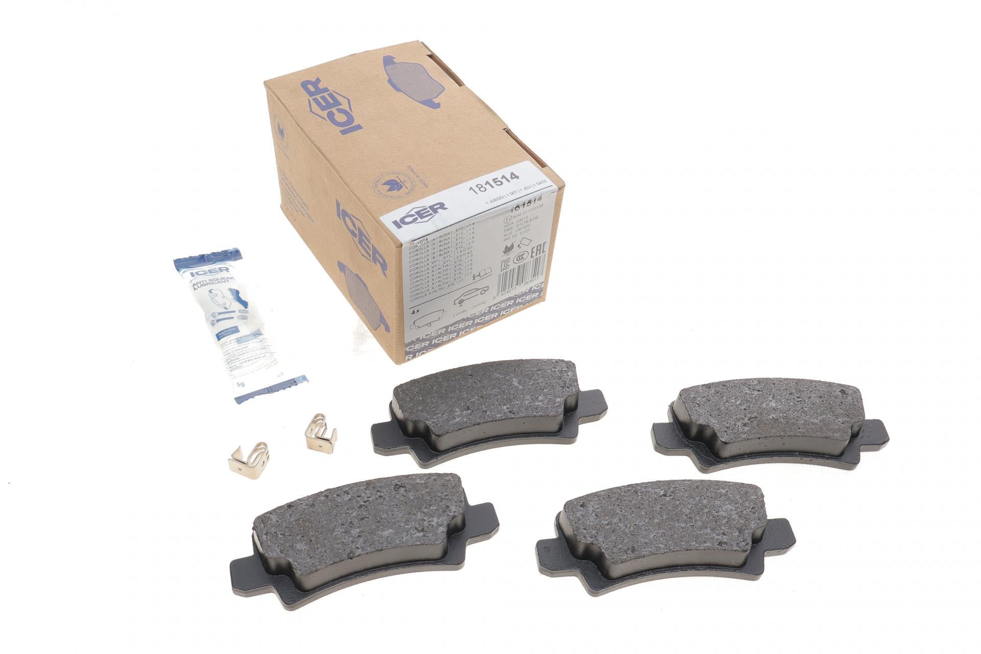 Колодки тормозные задние ICER для Toyota Corolla 01-14 (181514)