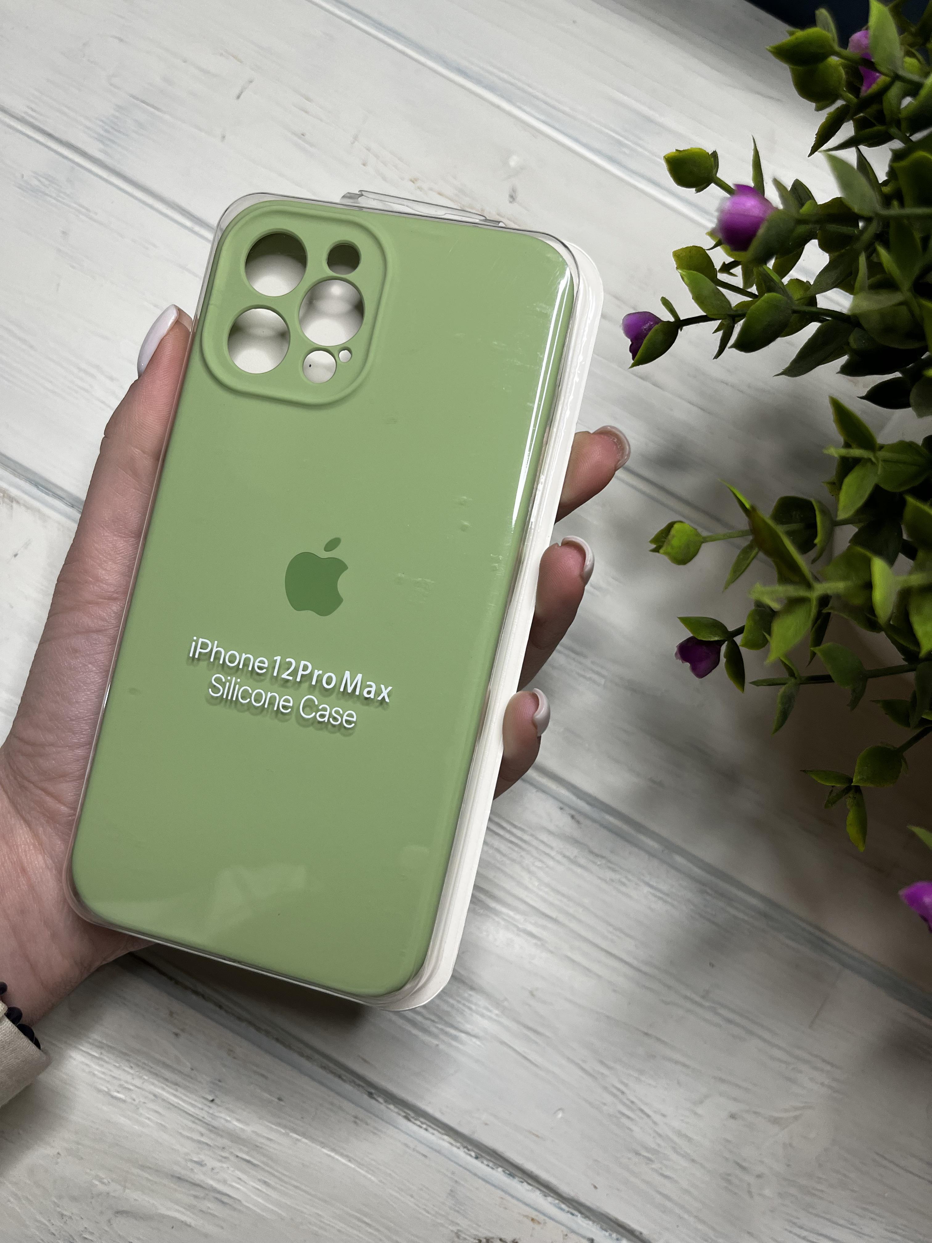 Чехол накладка на iPhone (Айфон) 12 Pro Max квадратные борта silicone case full camera Apple