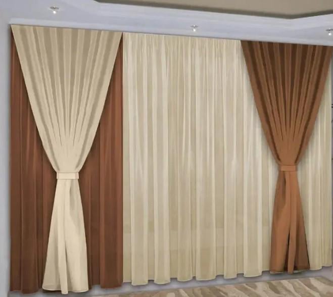 Шторы/тюль из шифона 3 шт. 3x2,9 м/1 шт. 6х2,9 м Коричневый/Бежевый (001дк/4 3-4м) Шторы/тюль из шифона 3 шт. 3x2,9 м/1 шт. 6х2,9 м Коричневый/Бежевый (001дк/4 3-4м)