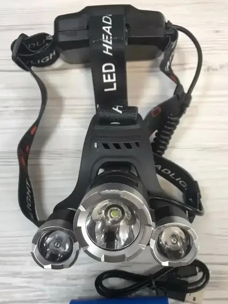 Ліхтар налобний High Power HeadLamp 3xCree T6 з 3 діодами на акумуляторах (2417) - фото 10