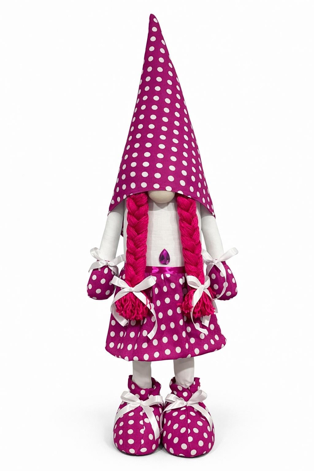 Лялька інтер'єрна Скандинавський гном-дівчинка 90-95 см Ожиновий/Білий (006)