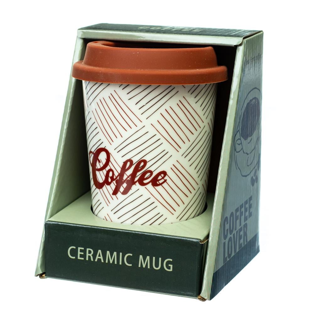 Кружка керамическая с силиконовой крышкой Elisey Coffee lover 400 мл Квадратики (8803-012)