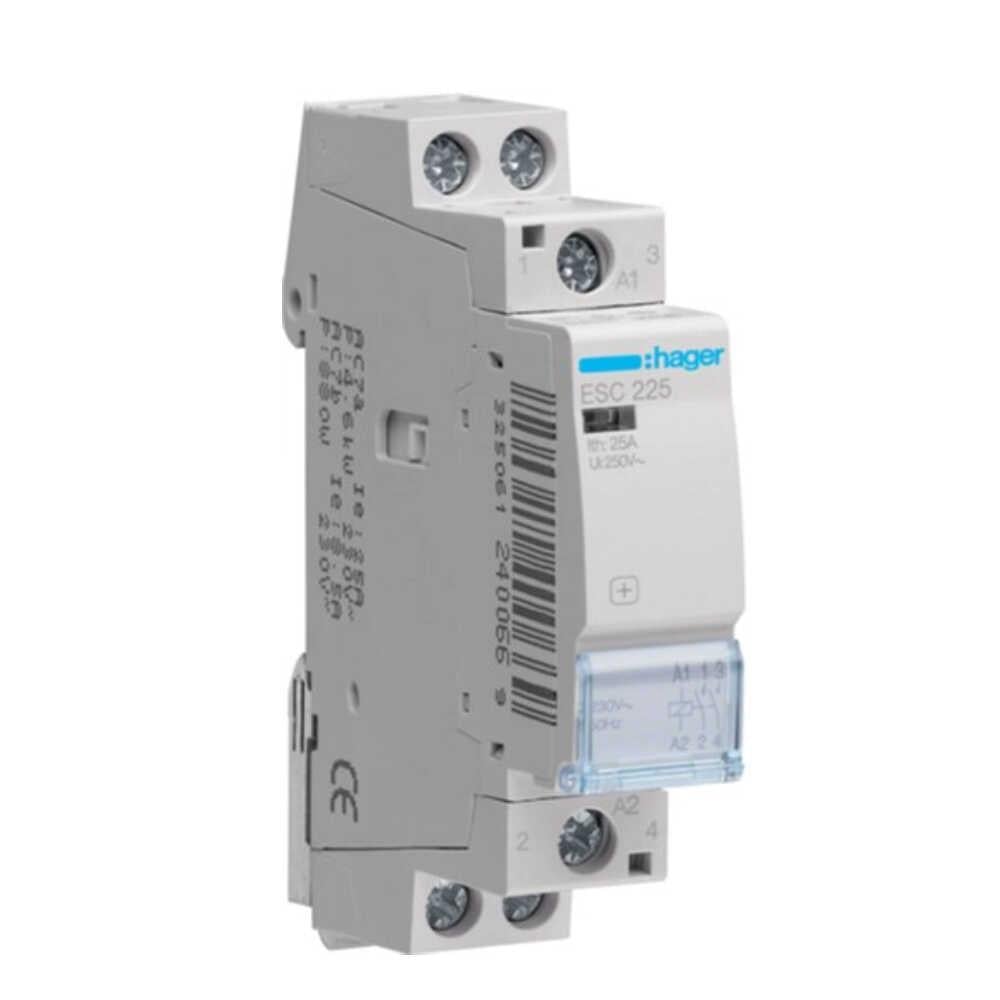 Контактор модульний Hager 2P 25 А 2NO 230 В AC (ESC225)