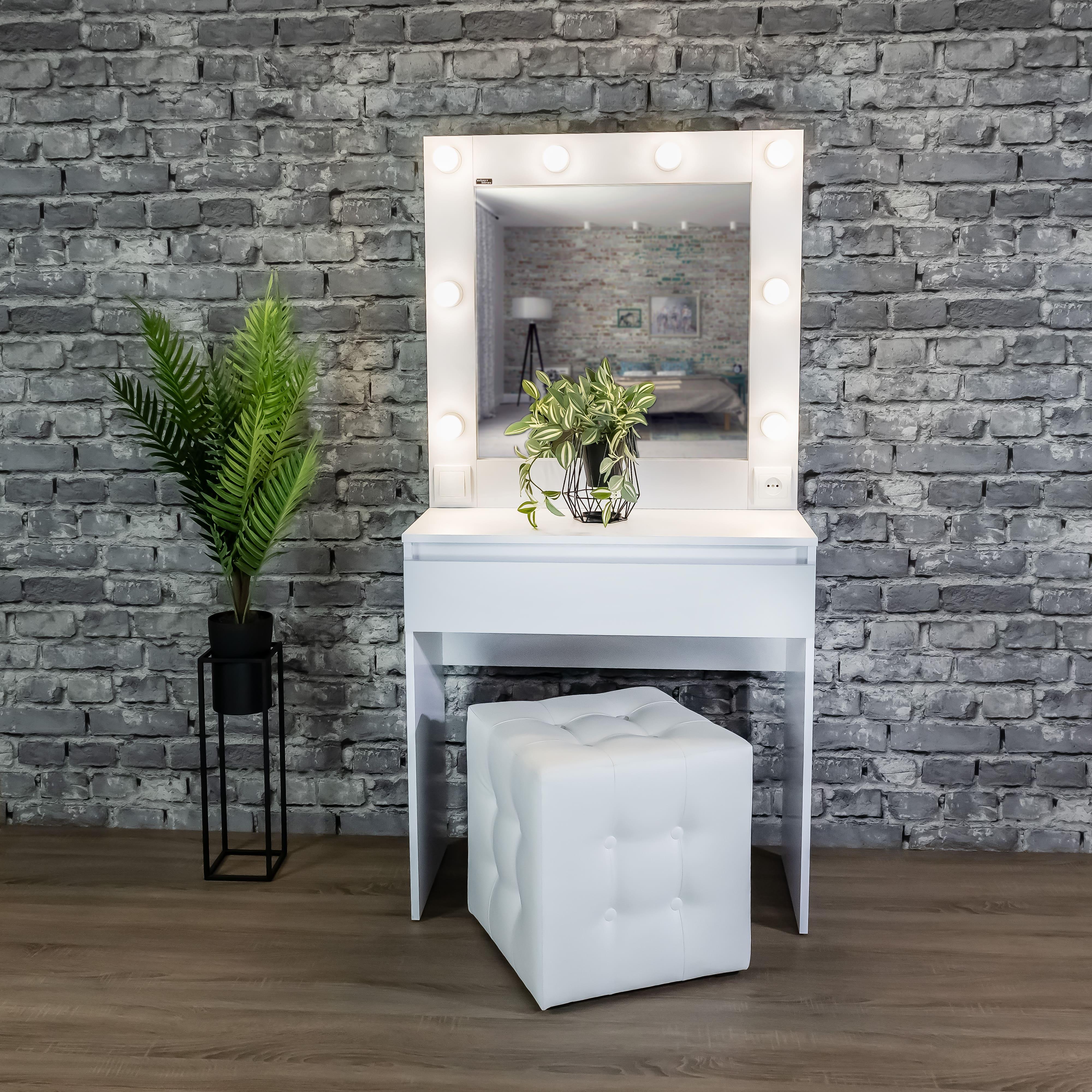 Стіл макіяжний з Led лампами 160х80х40 см Білий (01/1)