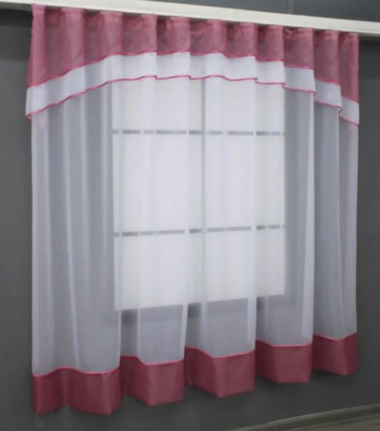 Гардина на кухню шифон 270х170 см Белый/Малиновый (110к) - фото 3