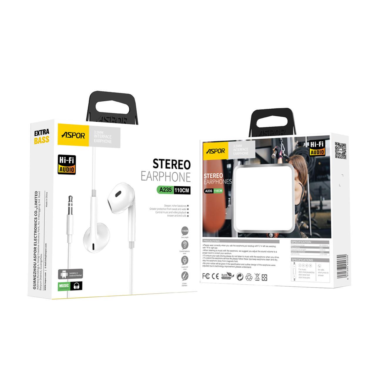 Навушники з мікрофоном Aspor A235 EarPhone 3,5 мм (2100505677) - фото 6 Навушники з мікрофоном Aspor A235 EarPhone 3,5 мм (2100505677) - фото 6