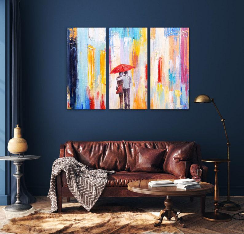 Модульная картина на холсте из трех частей KIL Art Пара под красным зонтиком 128x81 см (M3_L_270)