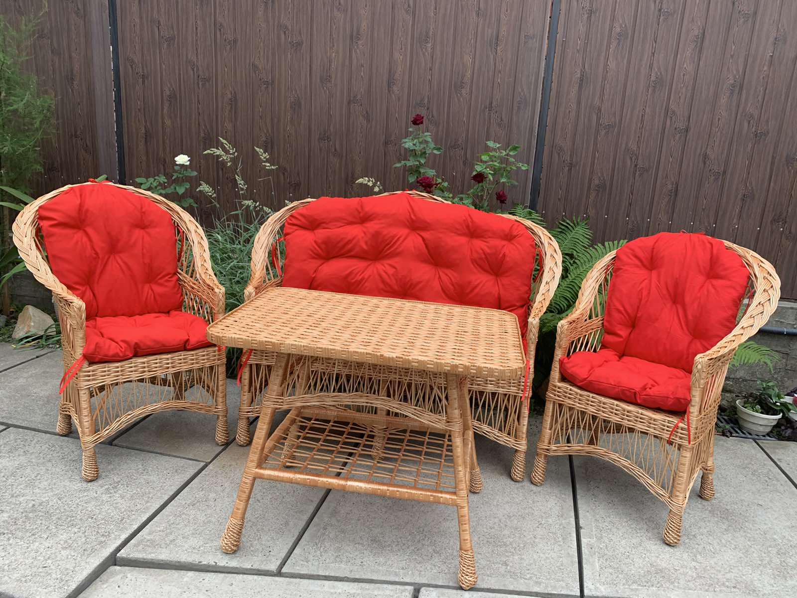 Комплект садових меблів диван/2 крісла та столик Червоний (14022135)