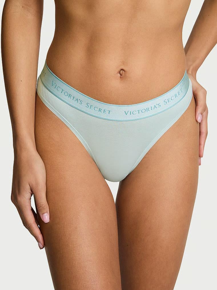Трусики стринги Victoria's Secret Logo Cotton Thong Panty Yacht Blue S Бирюзовый (27258023)