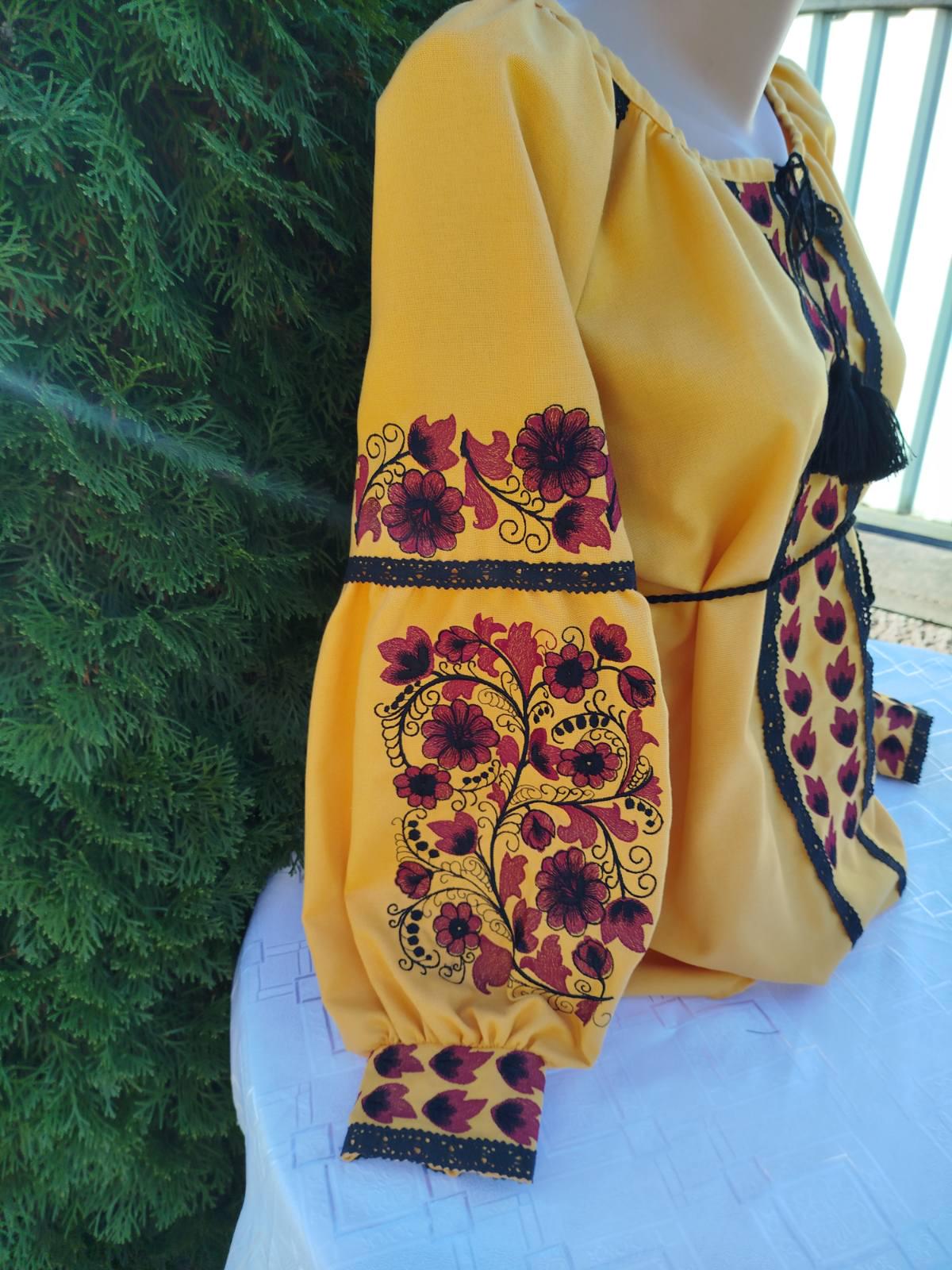 Вышиванка женская с гладью р. 46 Горчичный/Черный (2411602127) - фото 2 Вышиванка женская с гладью р. 46 Горчичный/Черный (2411602127) - фото 2