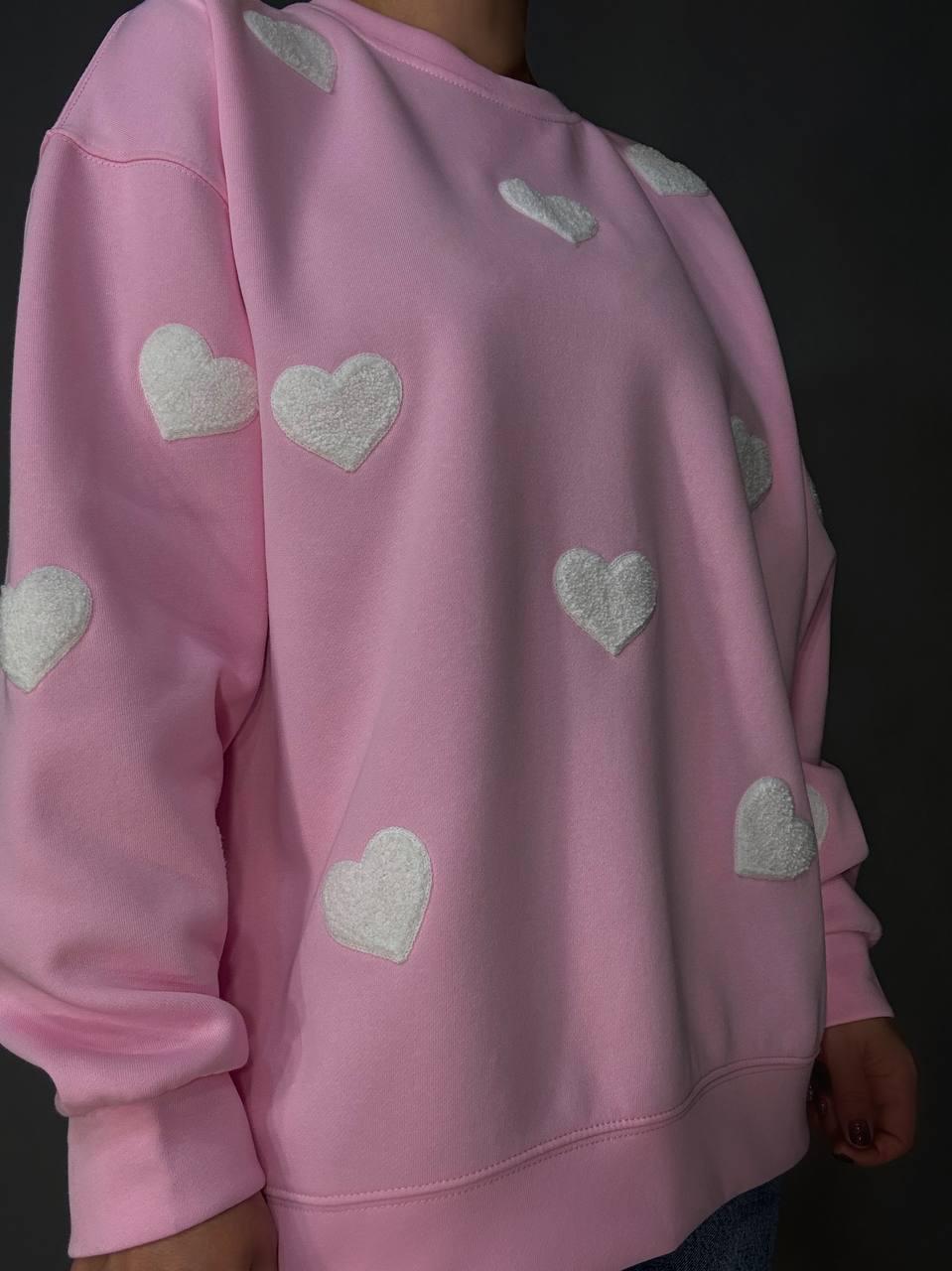 Свитшот женский W 2975 удлиненный махровые сердца OS Розовый (2408) - фото 6 Свитшот женский W 2975 удлиненный махровые сердца OS Розовый (2408) - фото 6