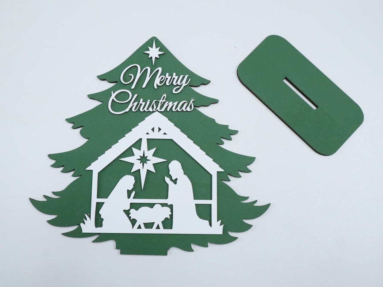 Деревянная новогодняя декорация Елка Вертеп Зеленый (1313331010) - фото 2