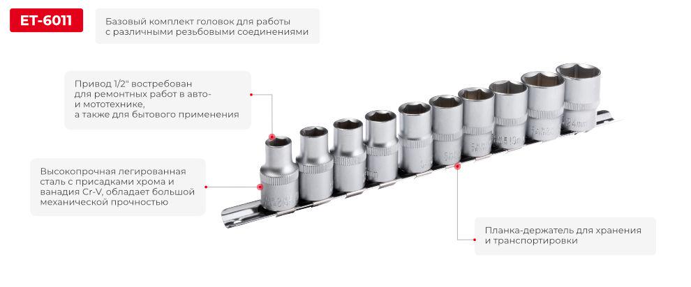 Набор головок Intertool ET-6011 на планке 10-24 1/2" 10 ед. (12287933) - фото 2