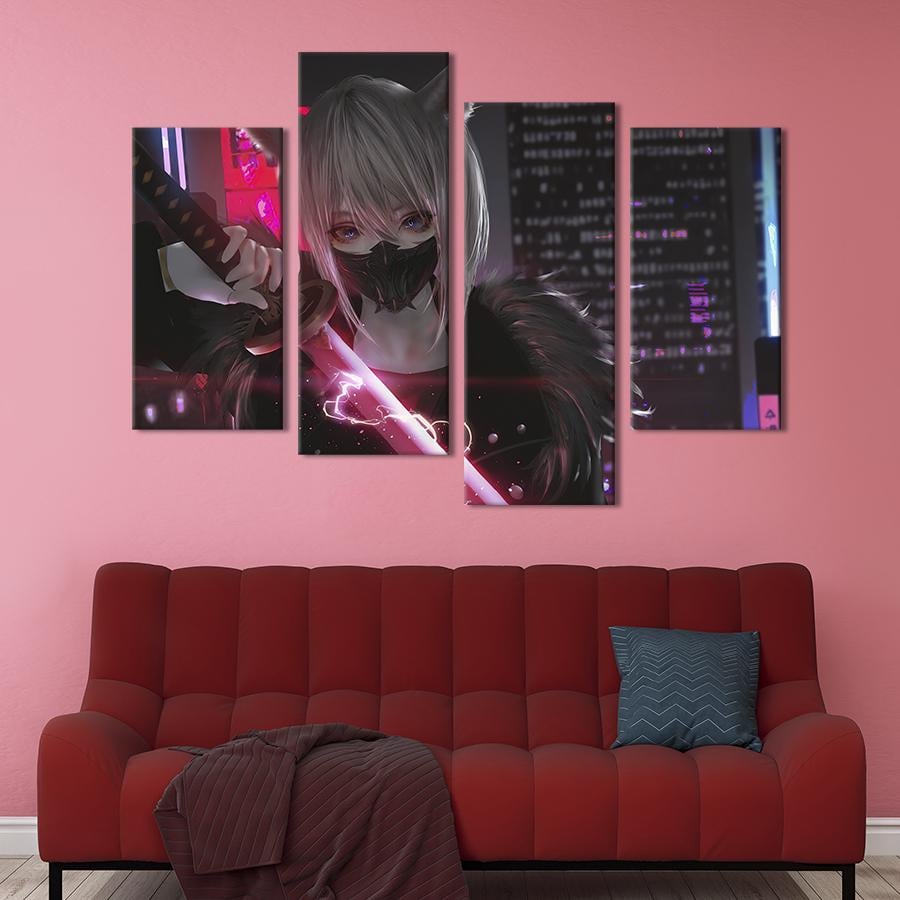 Картина модульная из 4 частей Девушка с катаной из аниме XL 149x106 см (678-42)