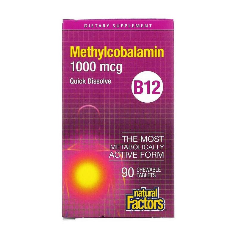 Вітамін B12 Natural Factors B12 Methylcobalamin 1000 mcg 90 жув. табл.