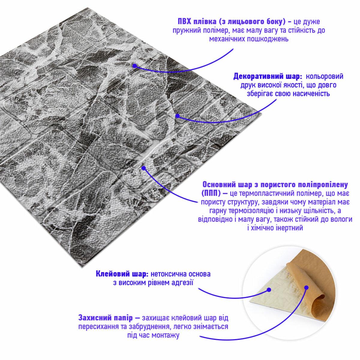 3D панель самоклеящаяся камень 700х700х7 мм Черный/Белый (154-SW-00000219) - фото 2