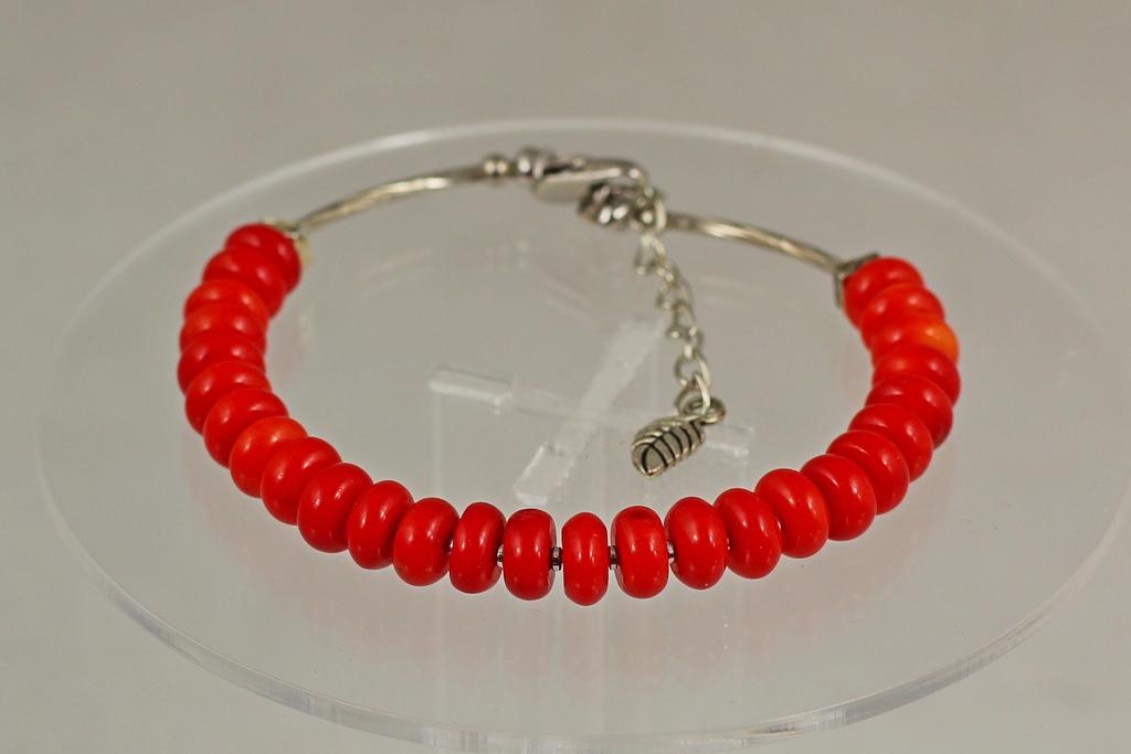 Браслет коралл рондель 21 см Серебристый (30642037)