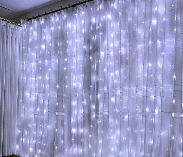 Гірлянда штора Промені Роси 3х2 м Led волосінь 220В холодне світло Білий