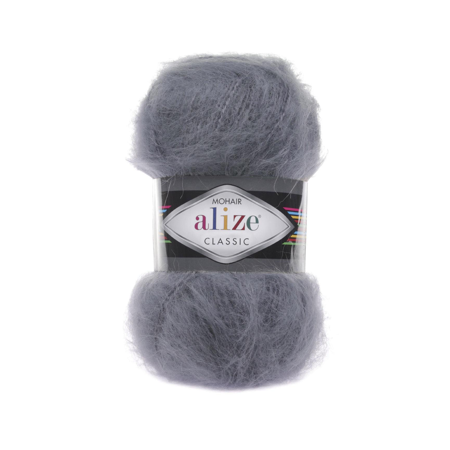 Пряжа Alize Mohair Classic 87 угольно Серый (6508)