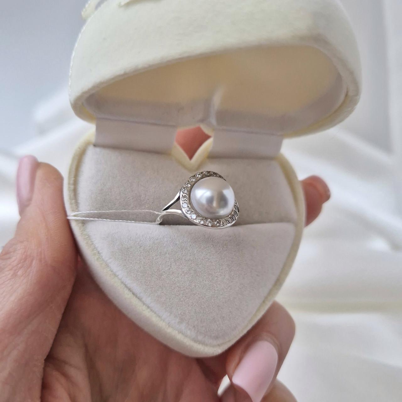 Каблучка з білою перлиною срібло 925 проби чорнене 2,50 г р. 18 (1688к) - фото 4