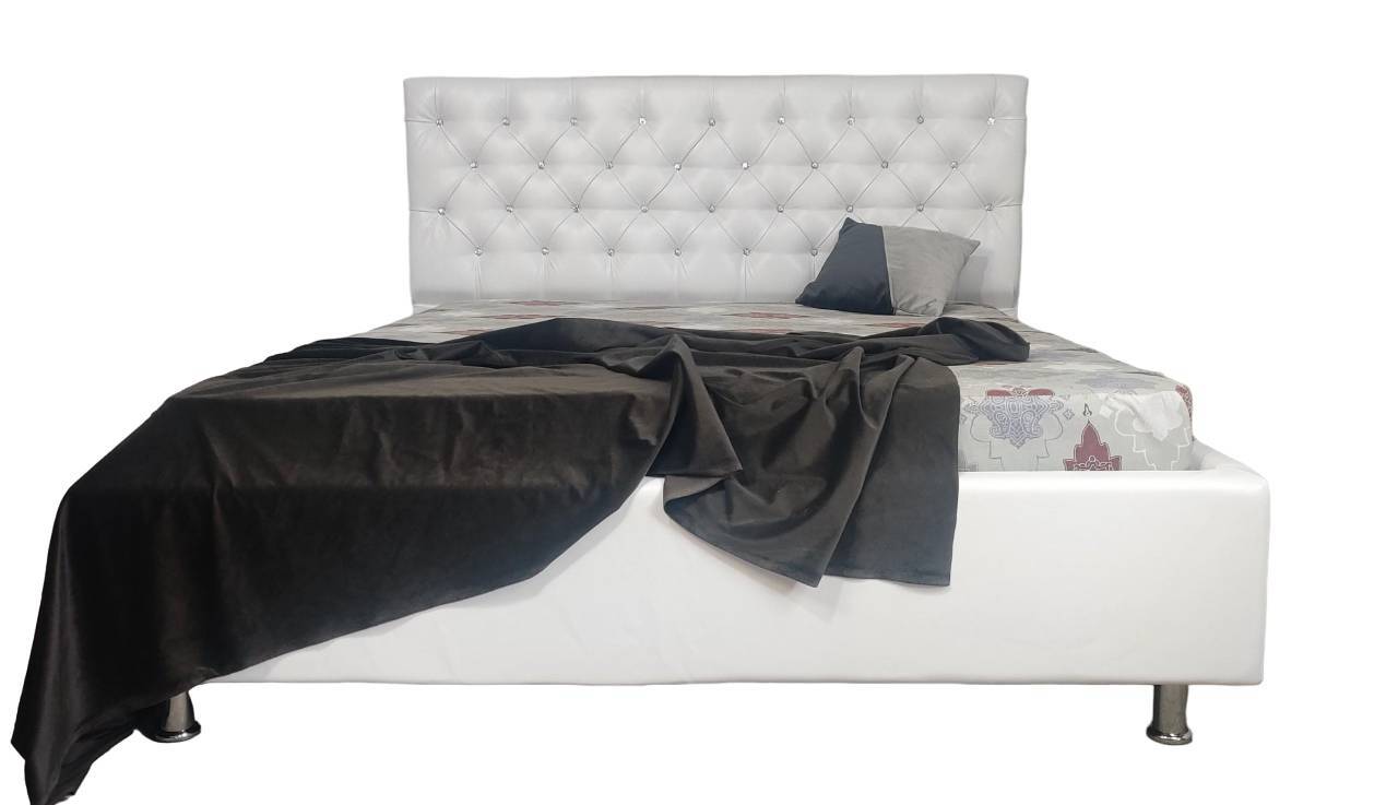 Кровать двуспальная BNB Arizona Comfort Стразы экокожа 160x200 см Белый (bnb_0154)